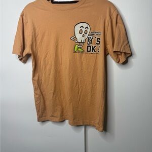 Graphic Tee with Skull Design - Brown